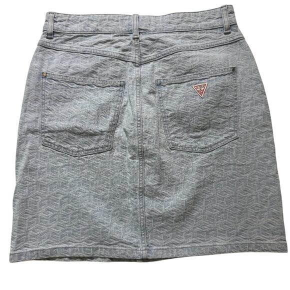 Guess Cube Pattern Denim Mini Skirt Light Blue Button Front Sustainable 30 - Picture 2 of 14